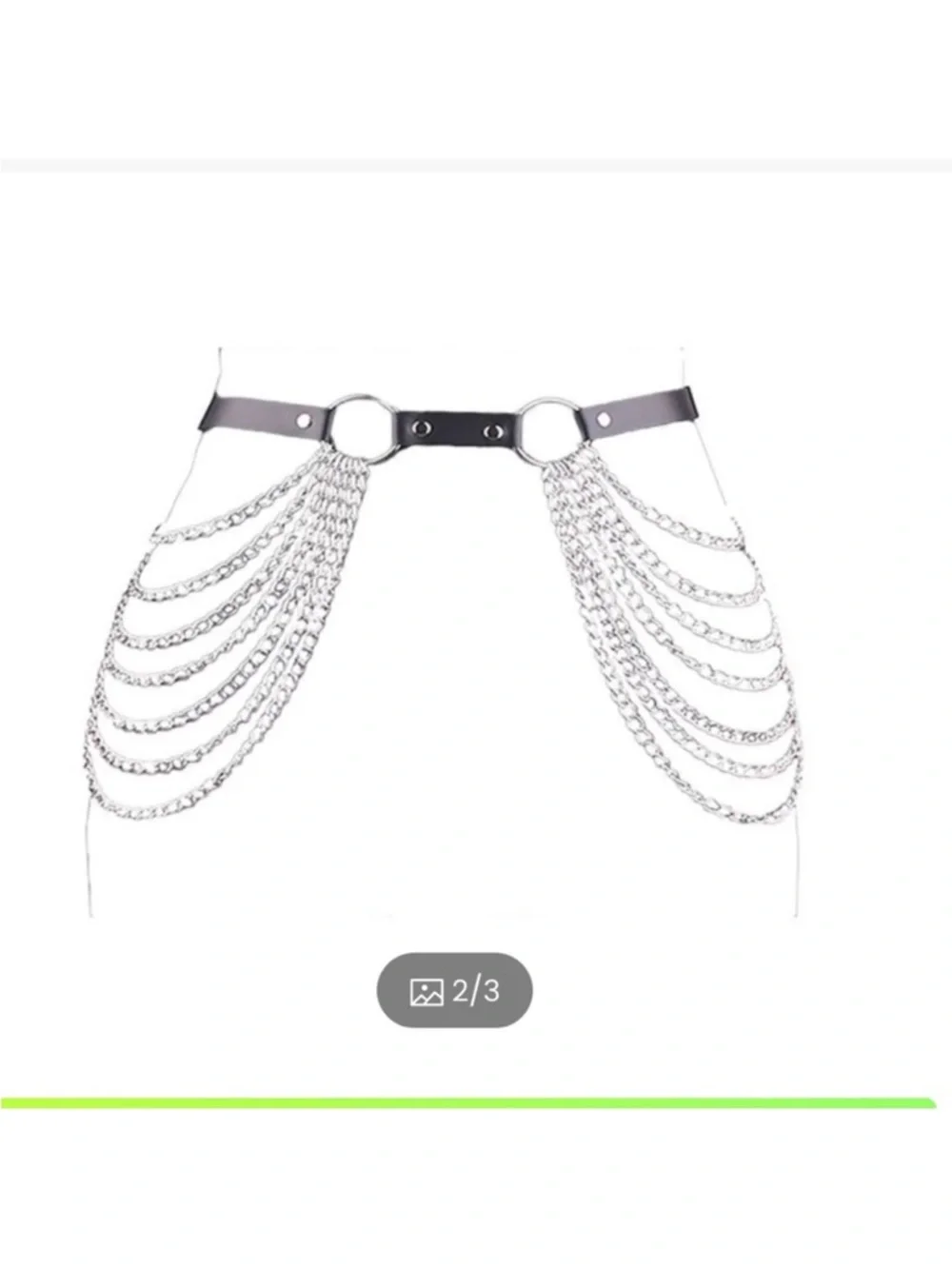 Silver Chain Fringe Layered Waist Belt with Black Leather Strap